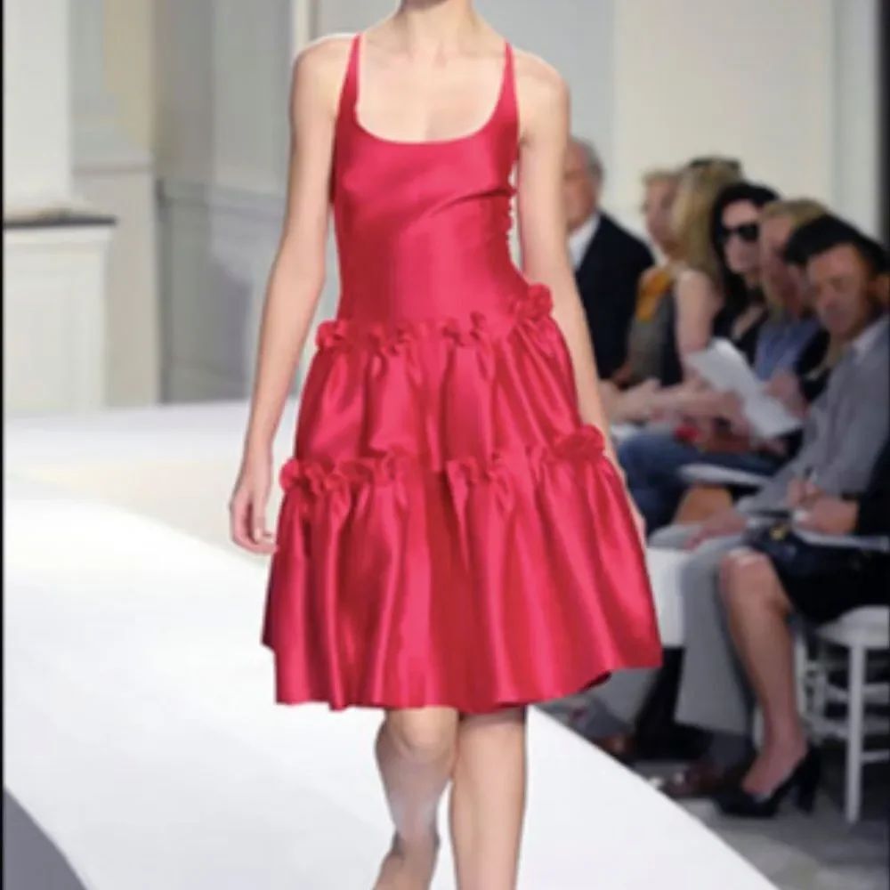 Oscar de la Renta Red Spring 2008 Runway Silk Blend Ruffle Mini Dress Size S